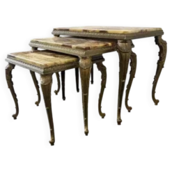 Ensemble de 3 tables gigognes vintage / tables d'appoint en onyx