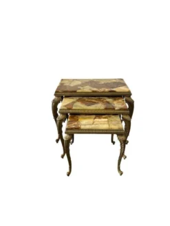 Ensemble de 3 tables gigognes vintage / tables d'appoint en onyx