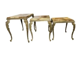 Ensemble de 3 tables gigognes vintage / tables d'appoint en onyx