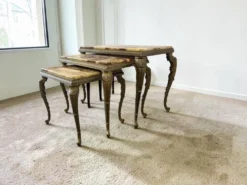 Ensemble de 3 tables gigognes vintage / tables d'appoint en onyx