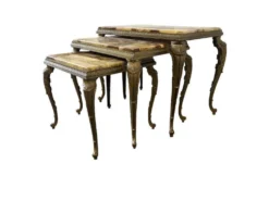 Ensemble de 3 tables gigognes vintage / tables d'appoint en onyx