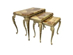 Ensemble de 3 tables gigognes vintage / tables d'appoint en onyx