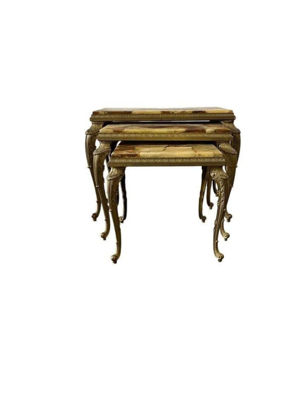 Ensemble de 3 tables gigognes vintage / tables d'appoint en onyx