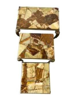 Ensemble de 3 tables gigognes vintage / tables d'appoint en onyx