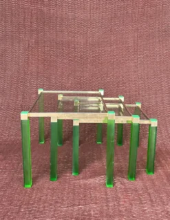 Ensemble de 3 tables gigogne vintage 1970 hollywood regency metal dore