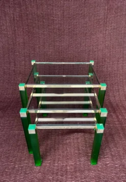 Ensemble de 3 tables gigogne vintage 1970 hollywood regency metal dore