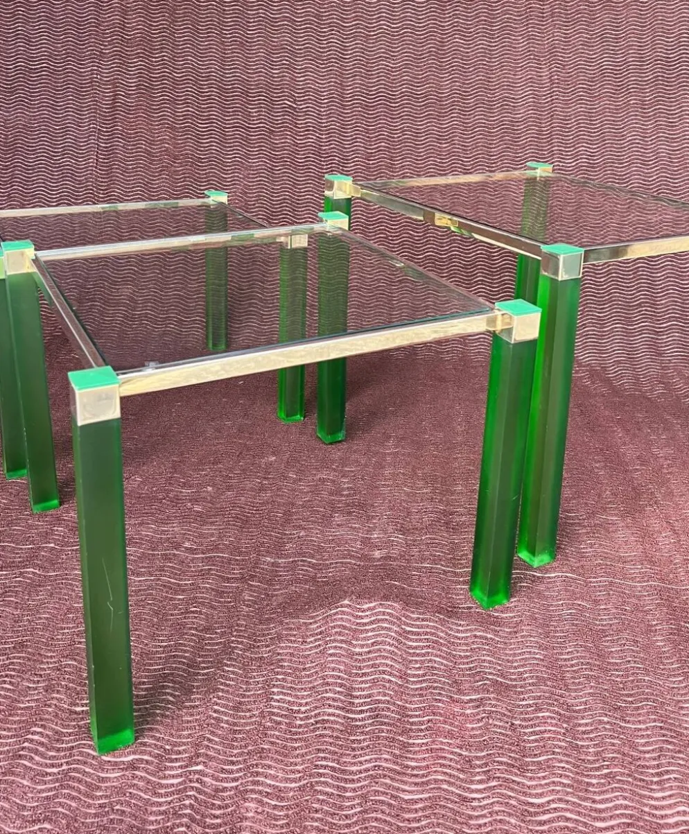 Ensemble de 3 tables gigogne vintage 1970 hollywood regency metal dore