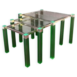 Ensemble de 3 tables gigogne vintage 1970 hollywood regency metal dore