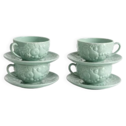 Ensemble de 4 tasses à bouillon / consommés et sous-tasses en céramiqu