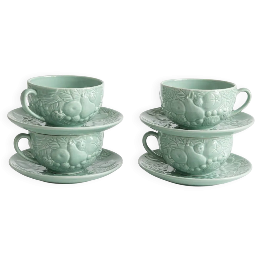 Ensemble de 4 tasses à bouillon / consommés et sous-tasses en céramiqu