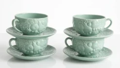 Ensemble de 4 tasses à bouillon / consommés et sous-tasses en céramiqu