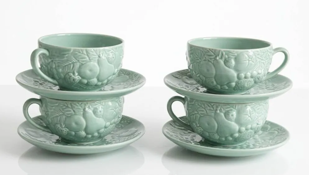 Ensemble de 4 tasses à bouillon / consommés et sous-tasses en céramiqu