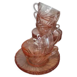 Ensemble de 6 tasses à café Rosaline avec soucoupes en verre translucide