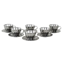 Ensemble de tasses en acier inoxydable, design italien, années 1980, production : Italie