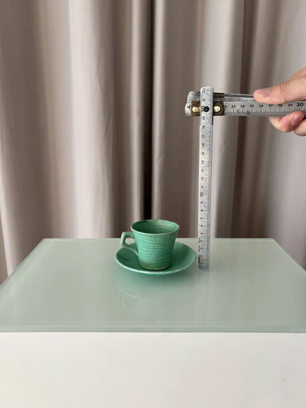 Ensemble de 4 tasses à espresso et sous-tasses en céramique vintage vert jade – Fabriquées à la main