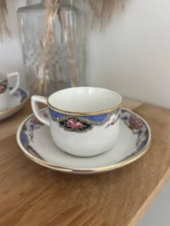Ensemble de 10 tasses et soucoupes anciennes Digoin Sarreguemines
