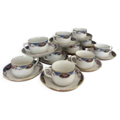Ensemble de 10 tasses et soucoupes anciennes Digoin Sarreguemines