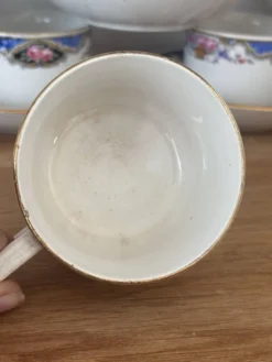 Ensemble de 10 tasses et soucoupes anciennes Digoin Sarreguemines