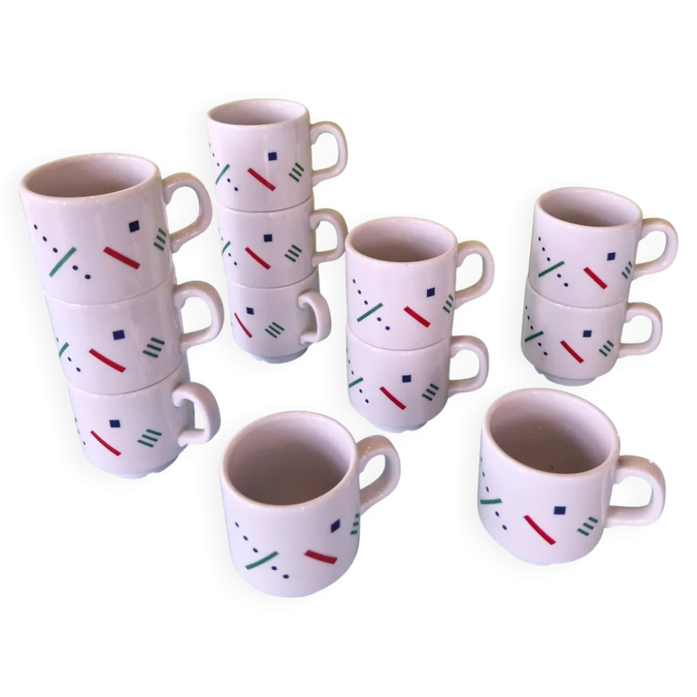 Ensemble de 12 tasses Memphis postmodernes par Royal Mosa Maastricht, Pays-Bas
