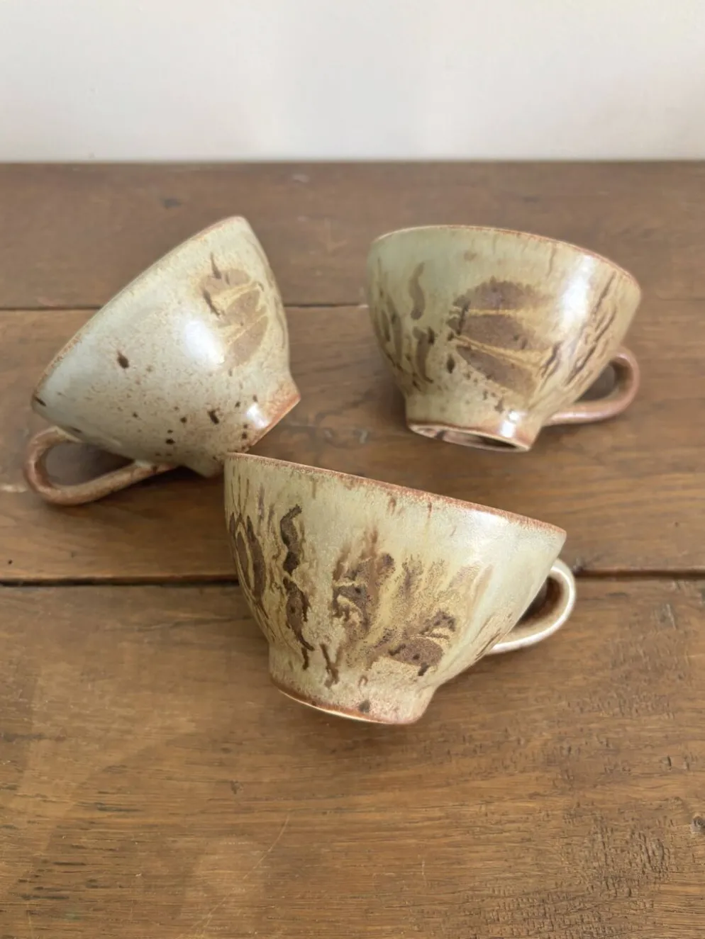 Ensemble de 3 tasses vintage en grès moucheté vintage