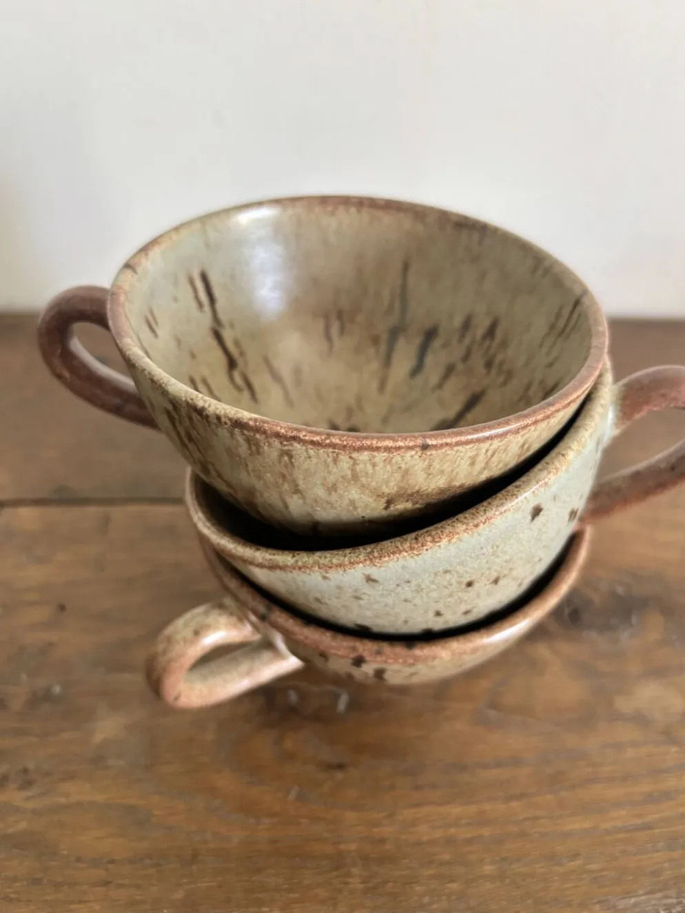Ensemble de 3 tasses vintage en grès moucheté vintage