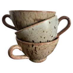 Ensemble de 3 tasses vintage en grès moucheté vintage