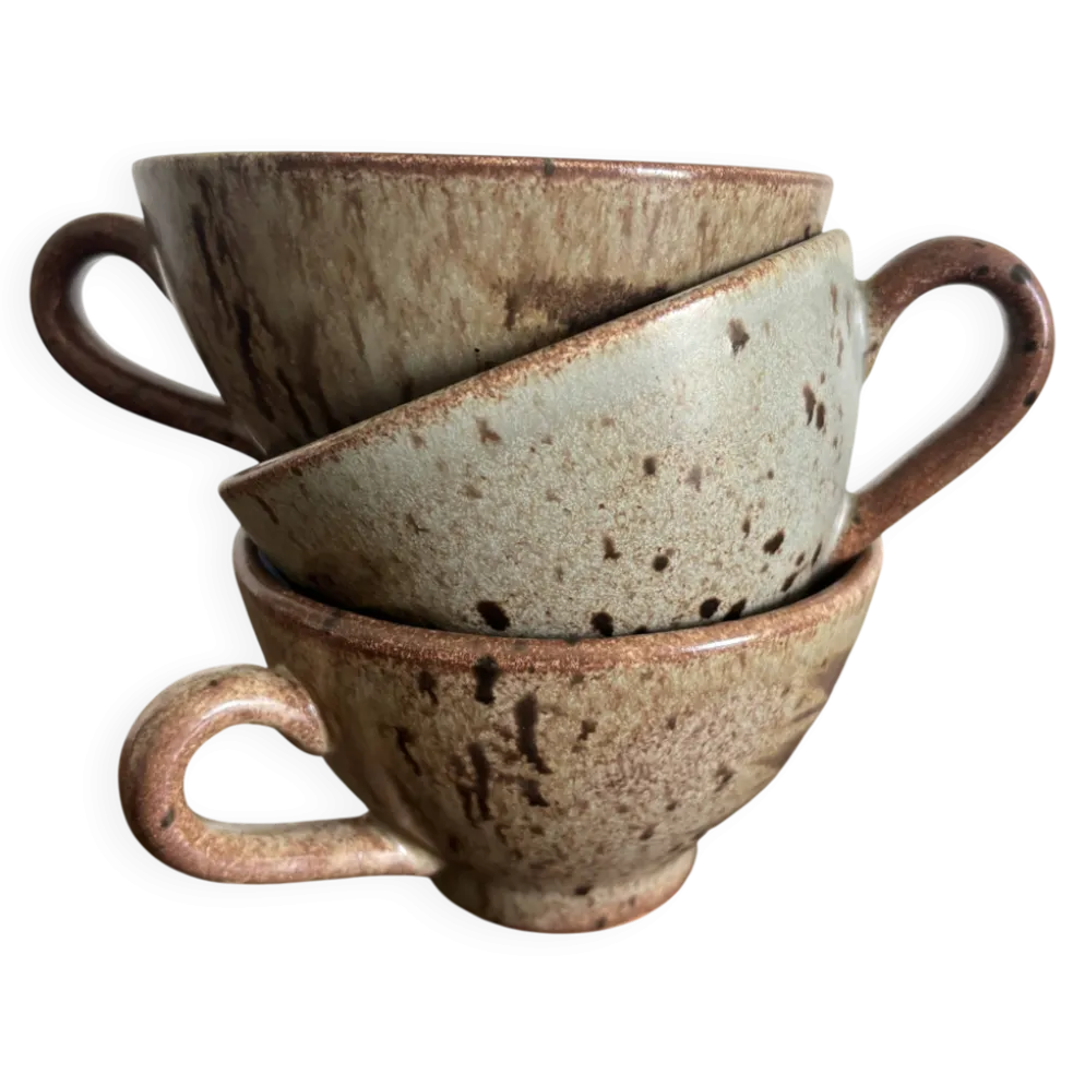 Ensemble de 3 tasses vintage en grès moucheté vintage