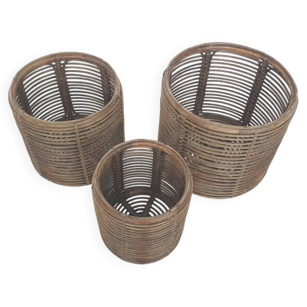 Ensemble de trois paniers ou tables d'appoint Manou attribués à Tito Agnoli, Italie 1970