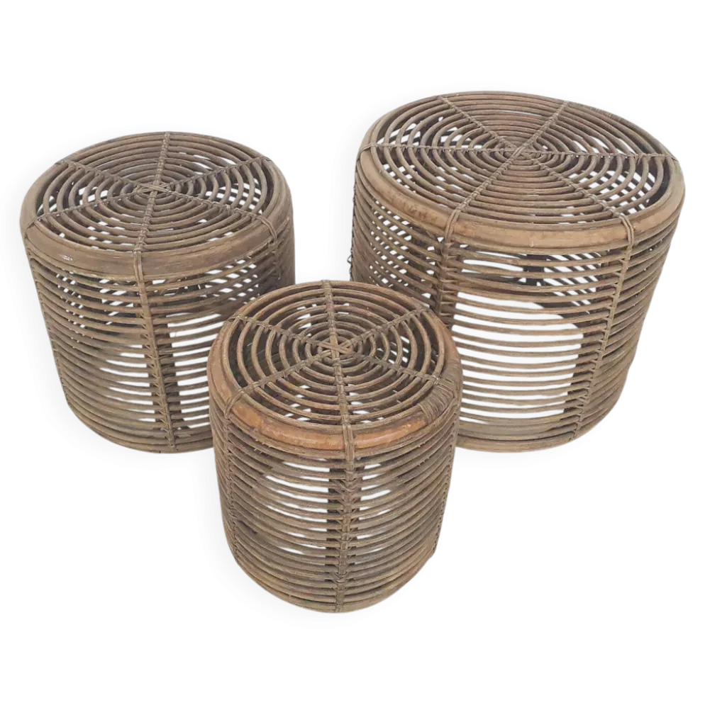 Ensemble de trois paniers ou tables d'appoint Manou attribués à Tito Agnoli, Italie 1970