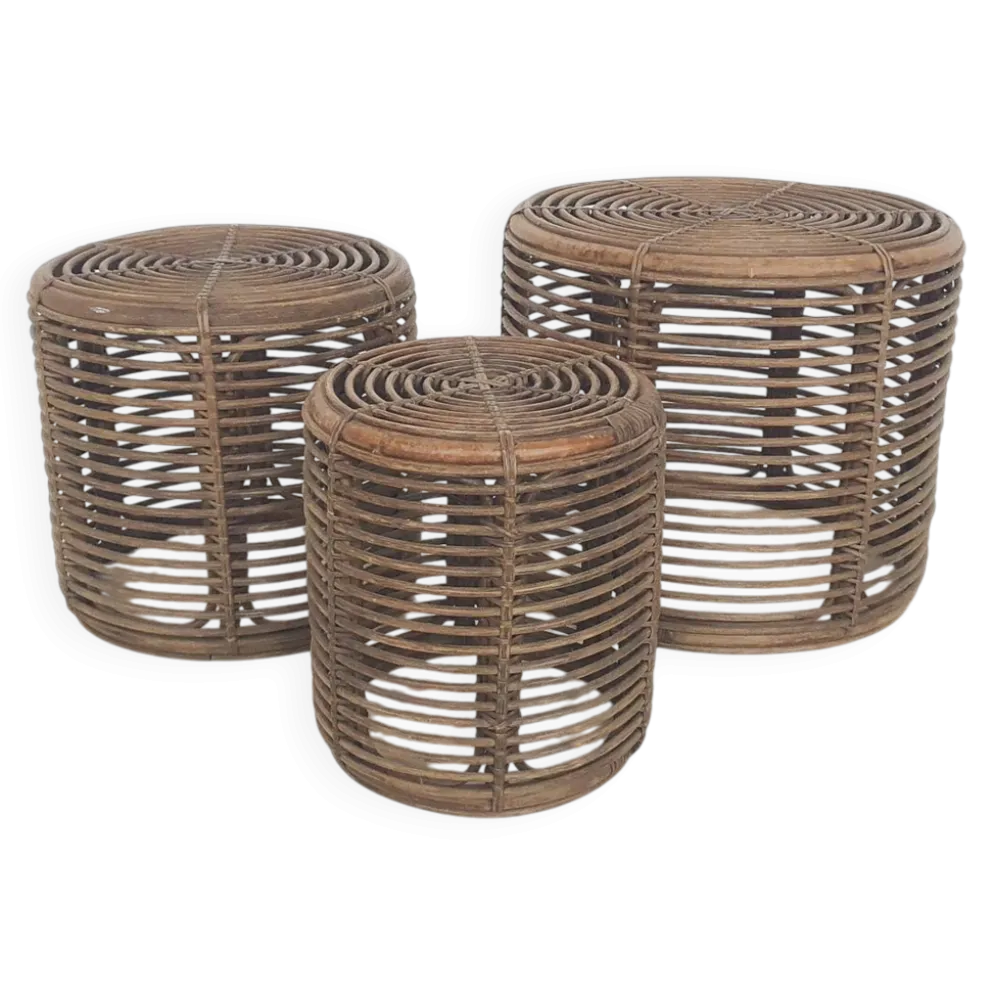 Ensemble de trois paniers ou tables d'appoint Manou attribués à Tito Agnoli, Italie 1970