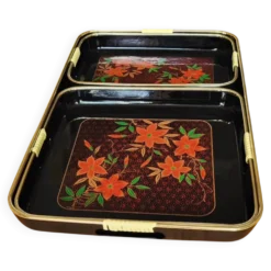 Ensemble De Trois Plateaux Laqués Japonais En Plastique ESIA Année 70'
