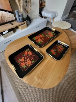 Ensemble De Trois Plateaux Laqués Japonais En Plastique ESIA Année 70'