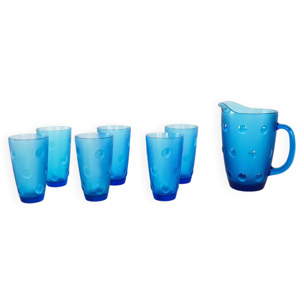Ensemble de verre et de carafe, design italien, années 1970, fabriqué en Italie.