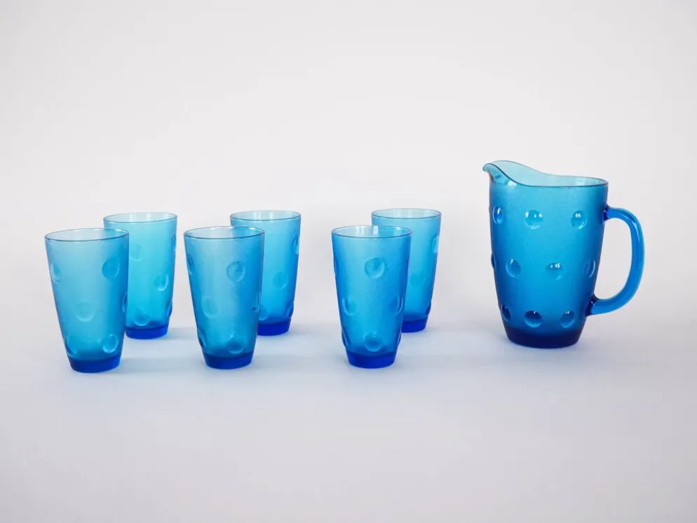 Ensemble de verre et de carafe, design italien, années 1970, fabriqué en Italie.