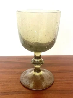 Ensemble de 8 verres fumés de biot — verre soufflé bouche, années 1970