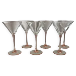 Ensemble de 6 verres à martini / cocktails vintage Luminarc – Rose pêche doux – 19
