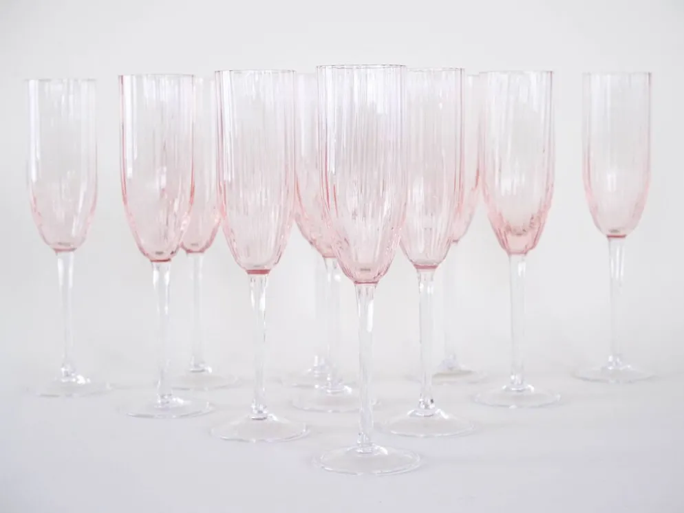 Ensemble de verres à Prosecco, design français, années 1970, fabriqué en France.