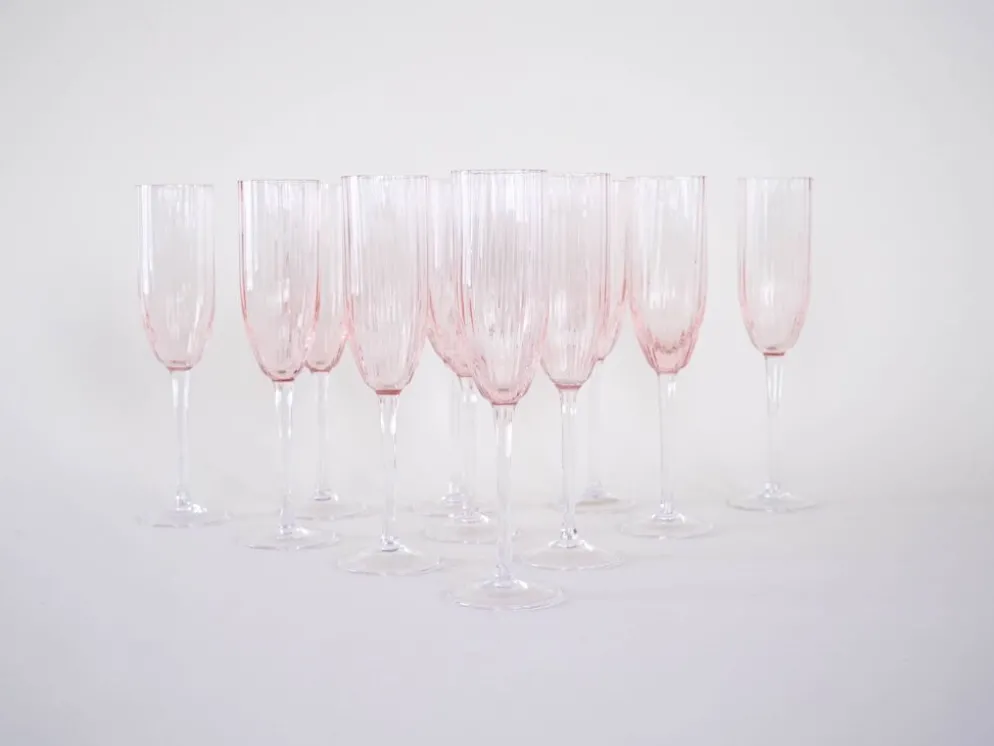 Ensemble de verres à Prosecco, design français, années 1970, fabriqué en France.