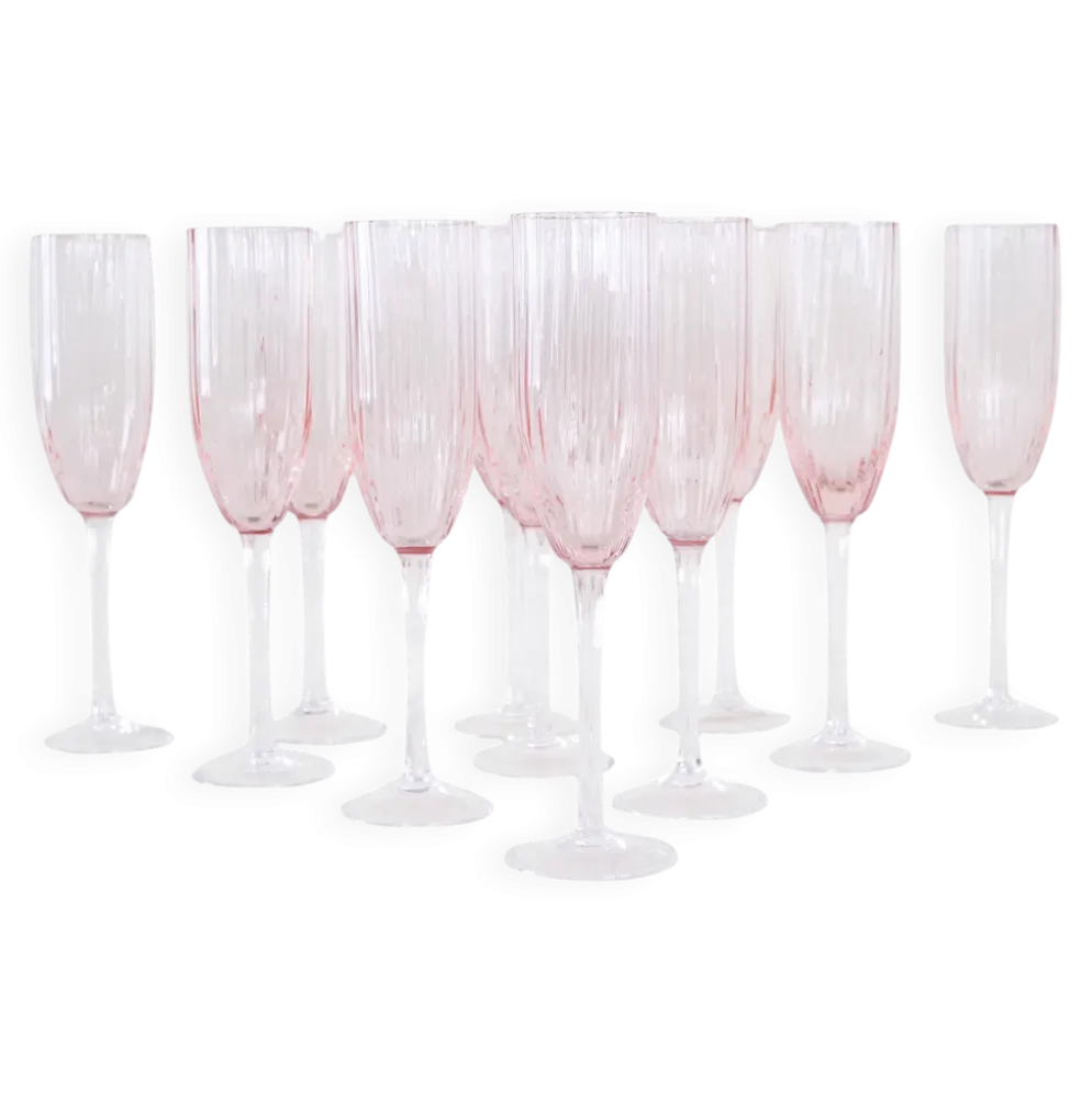 Ensemble de verres à Prosecco, design français, années 1970, fabriqué en France.