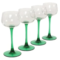 Ensemble de 4 verres à vin vintage Luminarc Alsace avec tiges vertes étroites.