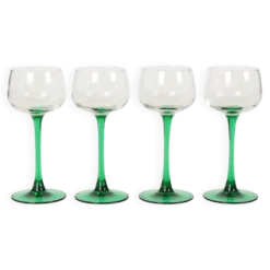 Ensemble de 4 verres à vin vintage Luminarc Alsace avec tiges vertes étroites.