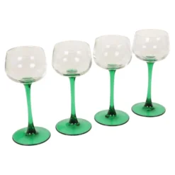 Ensemble de 4 verres à vin vintage Luminarc Alsace avec tiges vertes étroites.