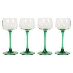 Ensemble de 4 verres à vin vintage Luminarc Alsace avec tiges vertes étroites.