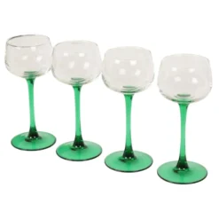 Ensemble de 4 verres à vin vintage Luminarc Alsace avec tiges vertes étroites.
