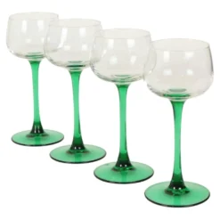 Ensemble de 4 verres à vin vintage Luminarc Alsace avec tiges vertes étroites.