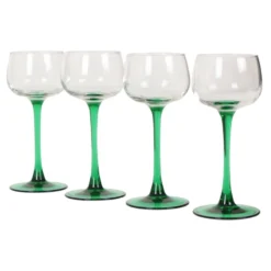 Ensemble de 4 verres à vin vintage Luminarc Alsace avec tiges vertes étroites.