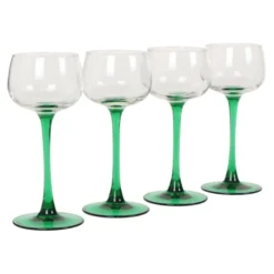 Ensemble de 4 verres à vin vintage Luminarc Alsace avec tiges vertes étroites.