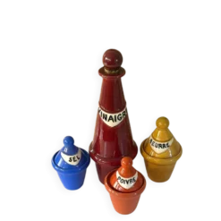 Ensemble de vinaigrette en céramique français des années 1950, style Pol Chambost.