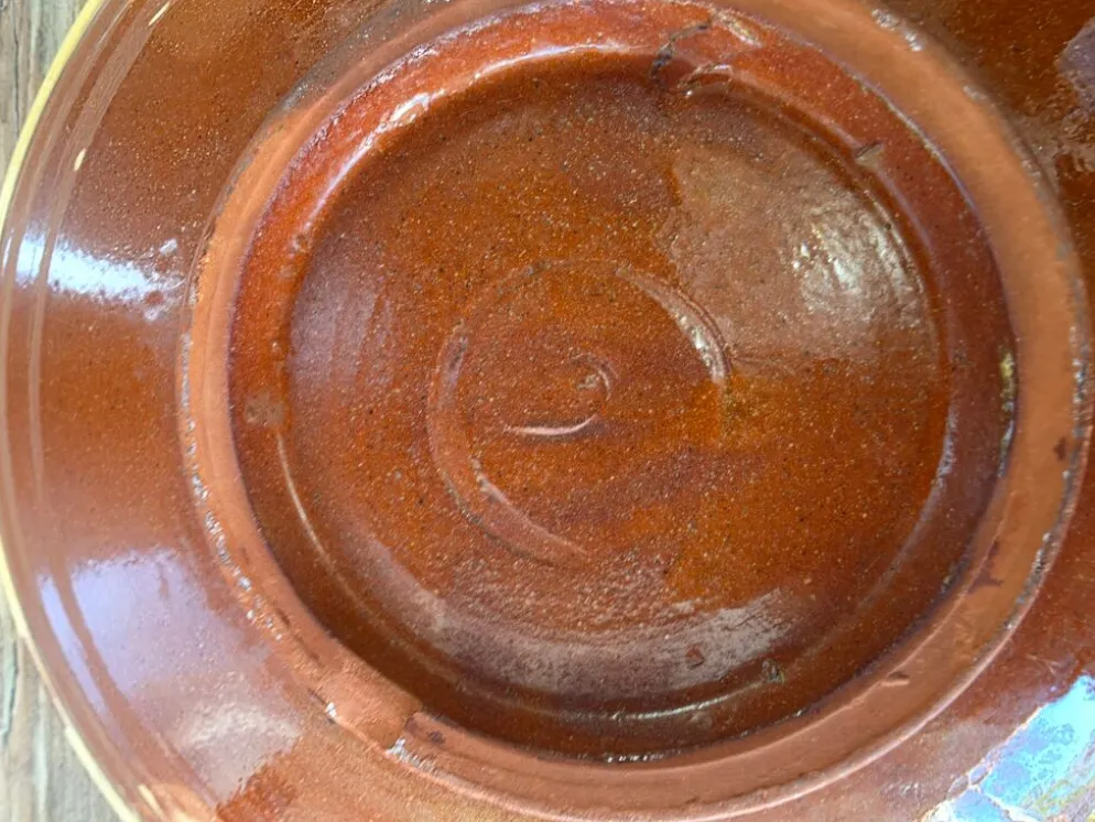 Ensemble égouttoir à fraises et saladier vernissée jaspé Vallauris