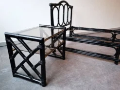 Ensemble lit et chevet en bambou & rotin, design italien, années 70